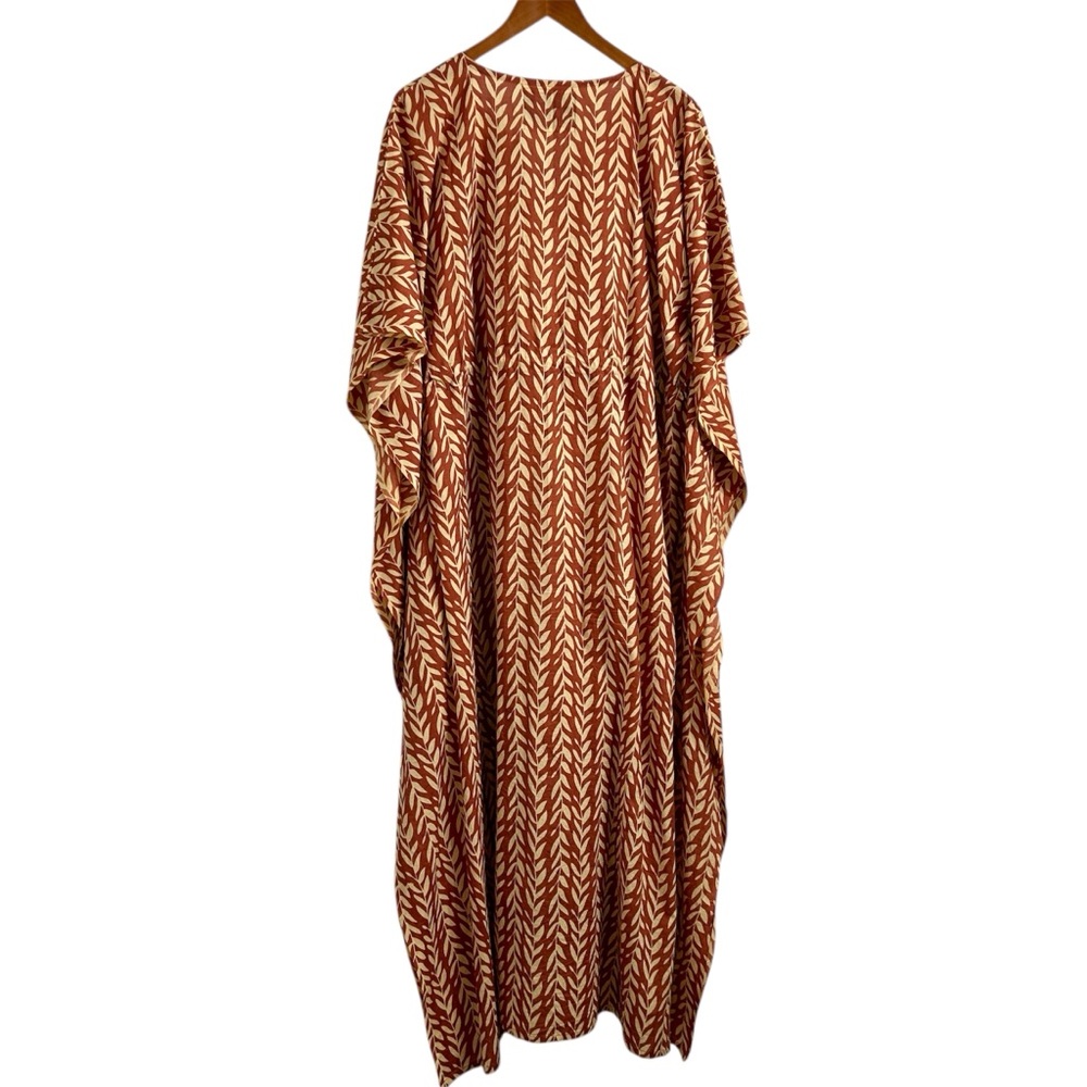 House of Harlow 1960 Brown Tan Leaf Pattern Long Caftan / Kaftan, One Size - Picture 3 of 7